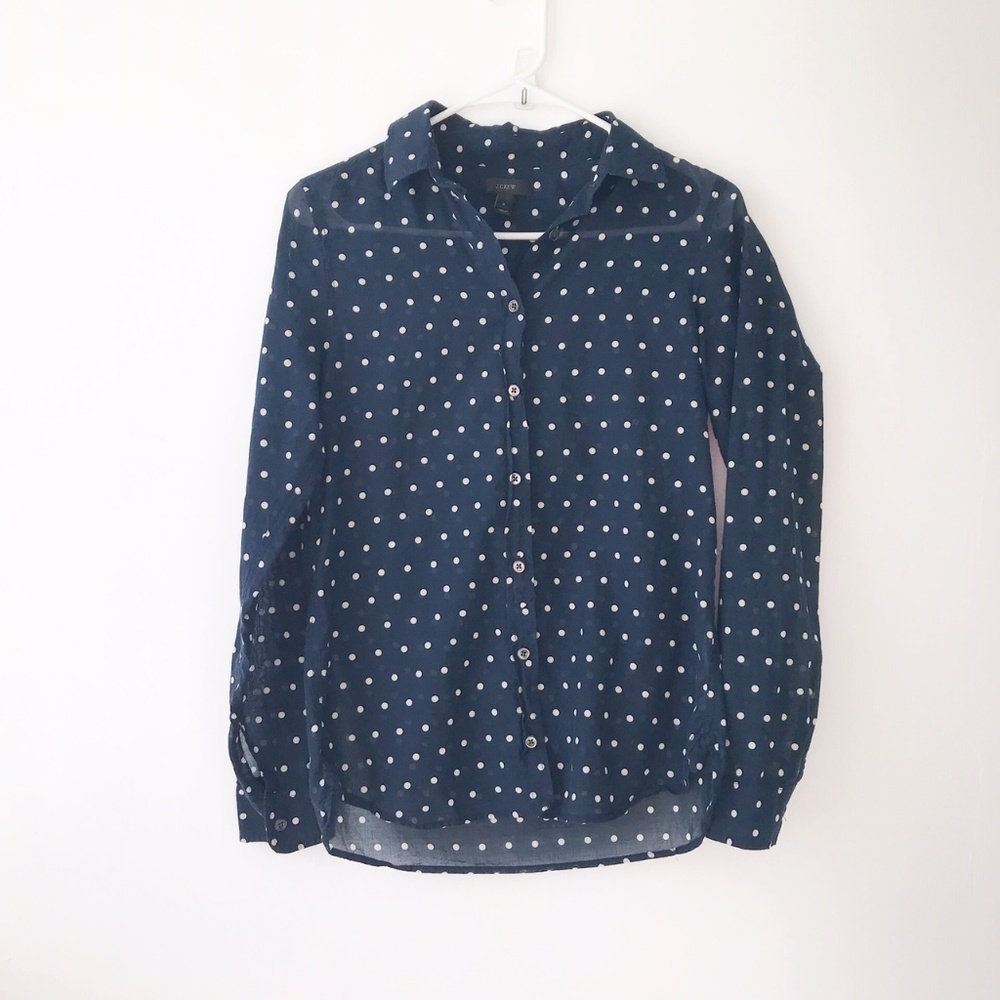 J. Crew Navy Polka Dot Cotton Silk Shirt Size 2